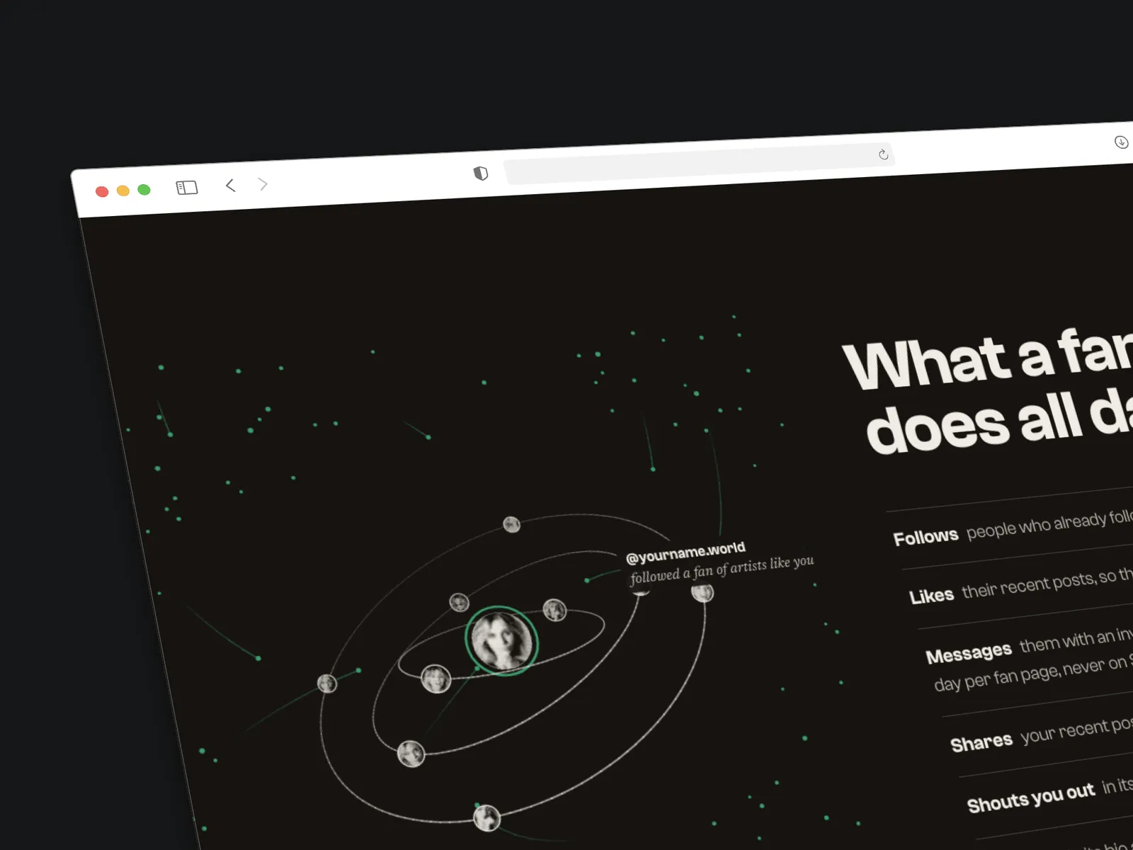 The How it works page, with the diagram on the dark ink theme