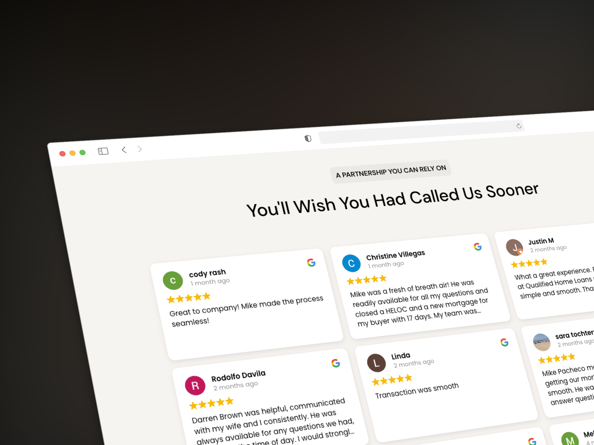 Home Loans Company Google reviews section