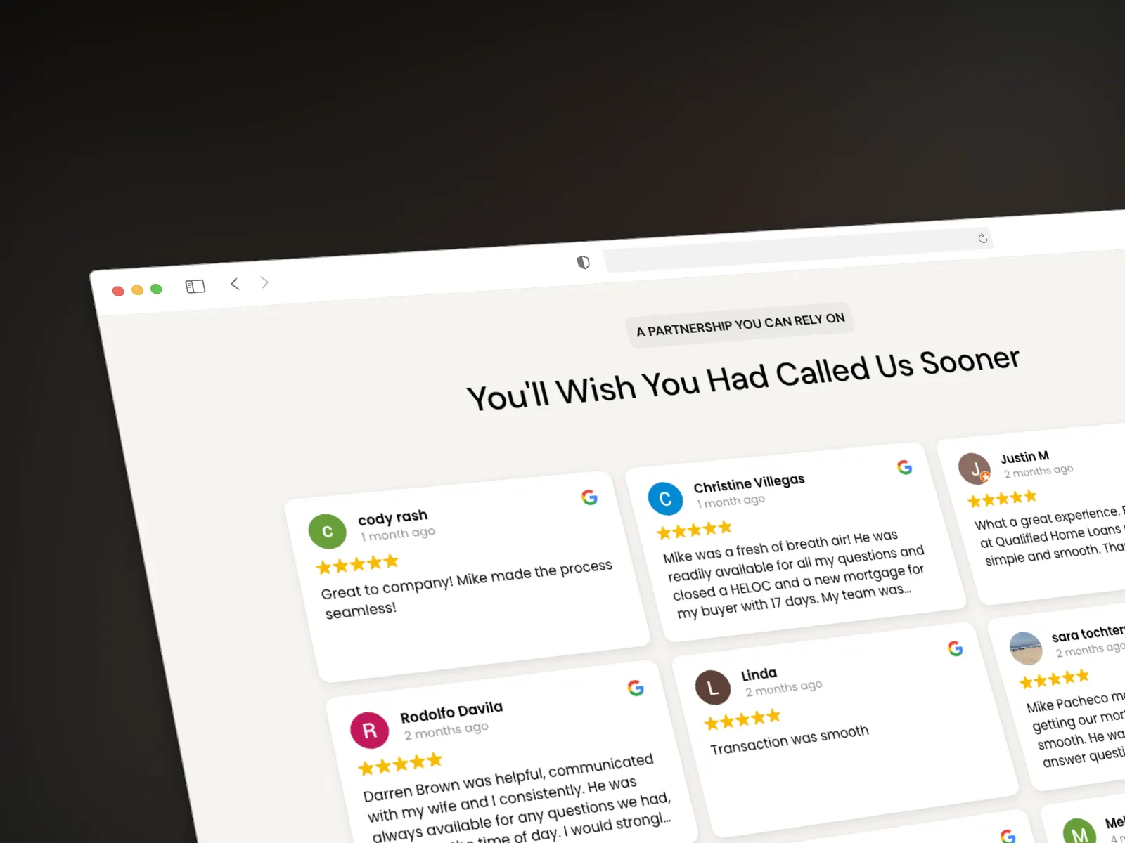 Home Loans Company Google reviews section