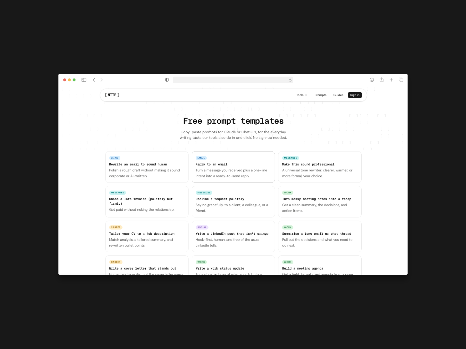No Time To Prompt free prompt templates page