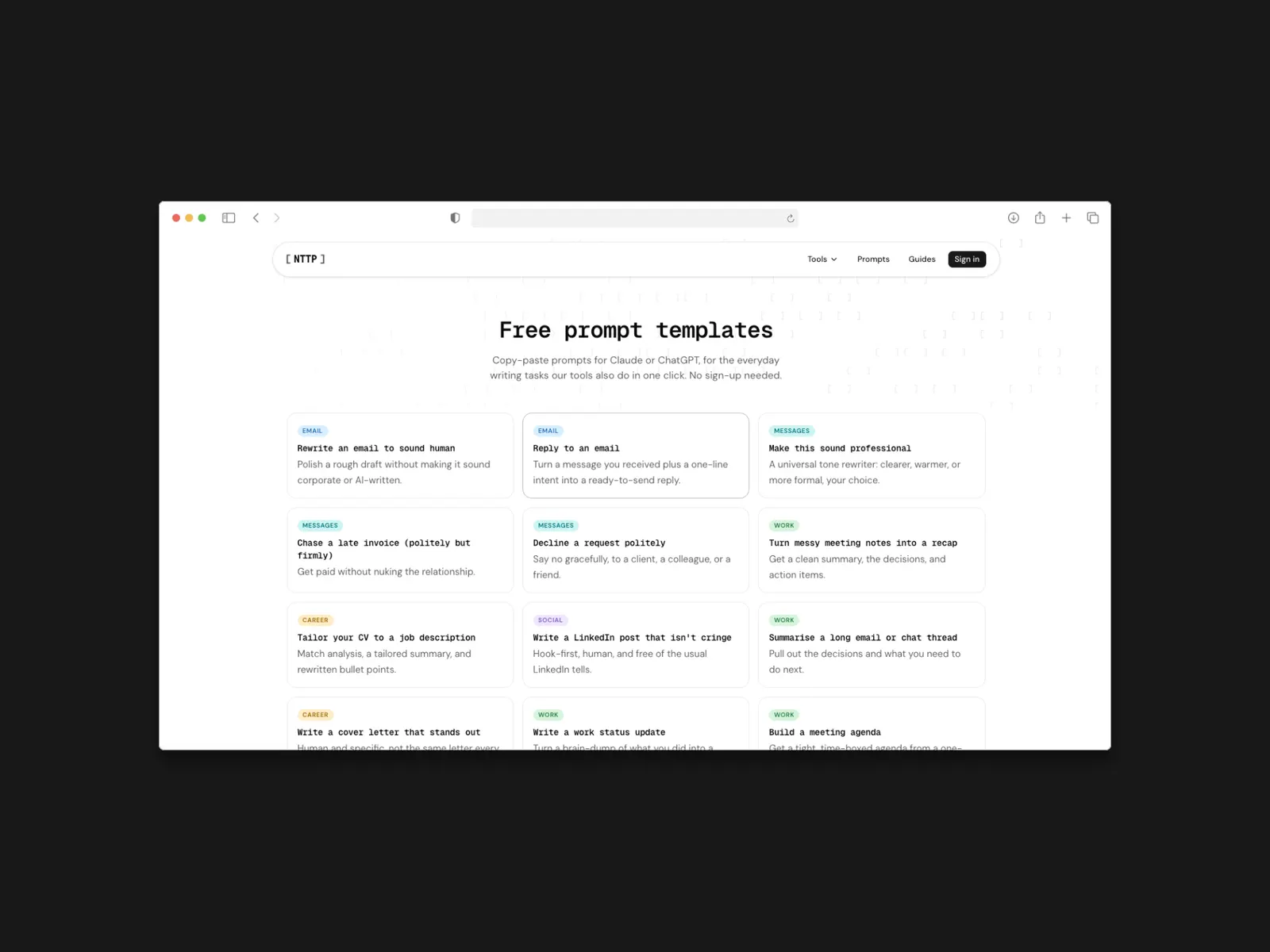 No Time To Prompt free prompt templates page