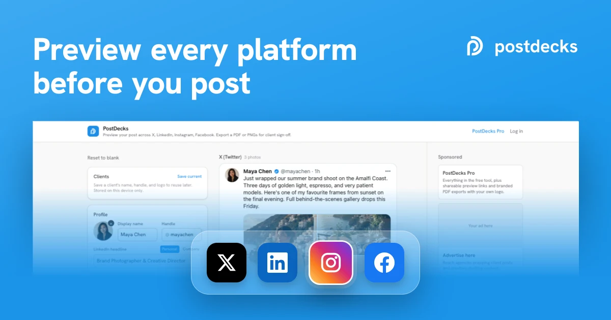 The PostDecks brand and marketing card